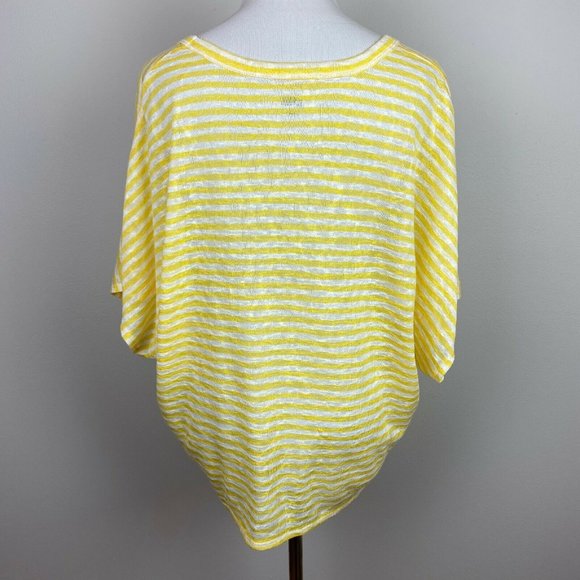 A.N.A Top Women XL Yellow White Tie Hem Stripe Dolman Lightweight Knit Button Up - Picture 6 of 11